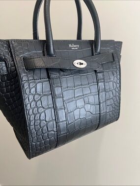 Mulberry Black Croc-Embossed Leather Zipped Bayswater Tote with Postman’s Lock